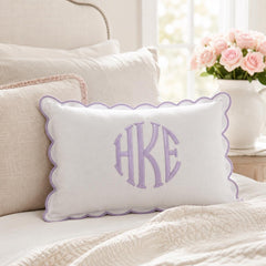 Scalloped Edge Linen Embroidered Pillow