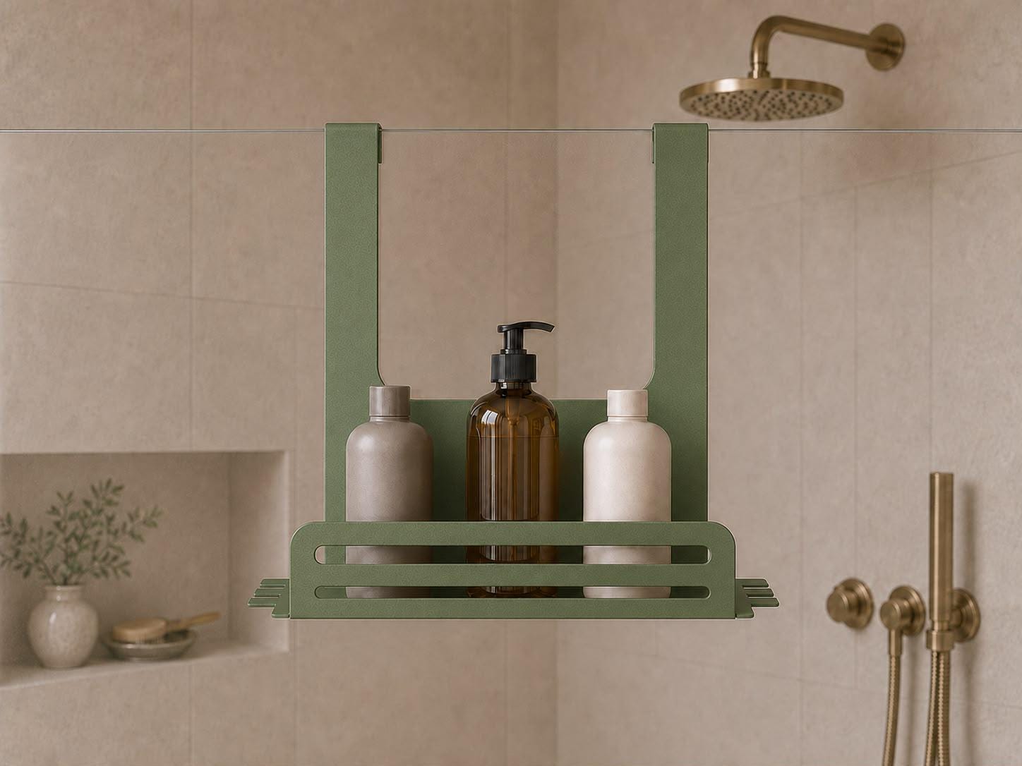 Stainless Steel Shower Caddy – Over Glass Door Hanging Shelf for Shampoo, Soap and Toiletries