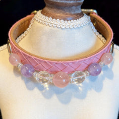 Matching Crystal Pet Collar & Bracelet Set, Rose Quartz