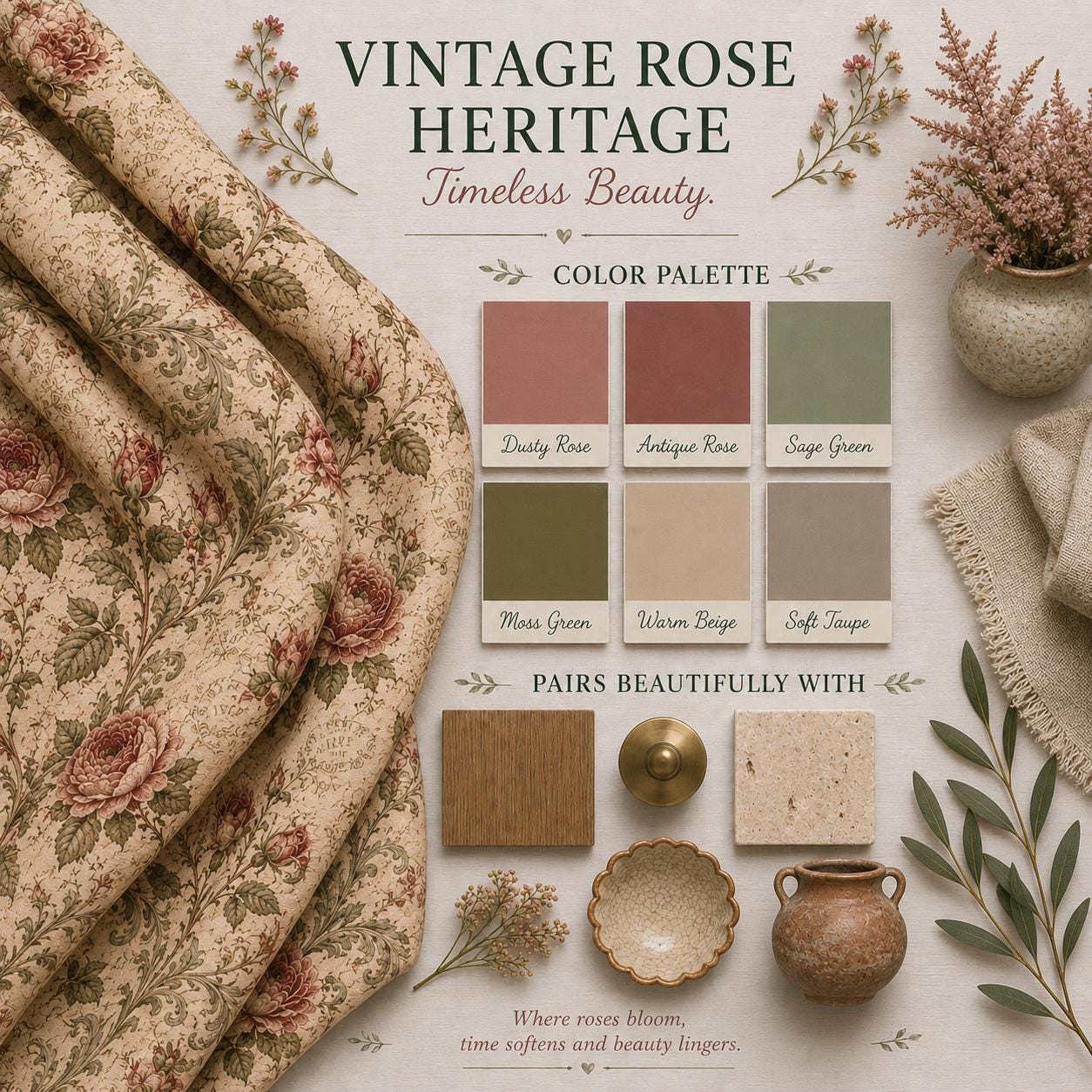 Vintage Rose Bath Mat – French Cottage Floral Bathroom Rug
