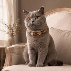 Natural Stone Pet Necklace, Adjustable Beaded Collar for Cats and Small Dogs