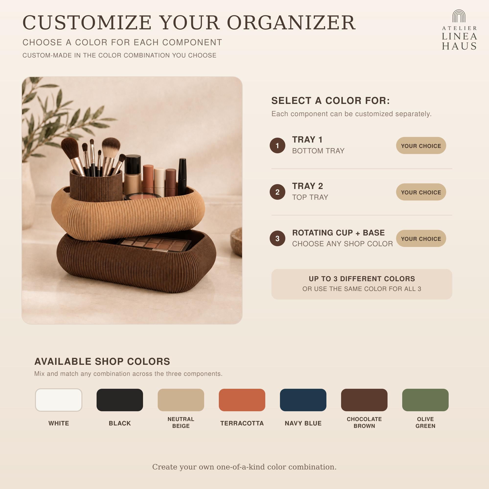 Rotating Makeup Organizer with Two Tiers and Round Compartment