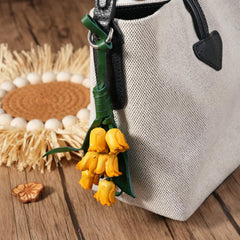Leather Flower Car Charm, Rearview Mirror Hanging Ornament, Floral Auto Decor