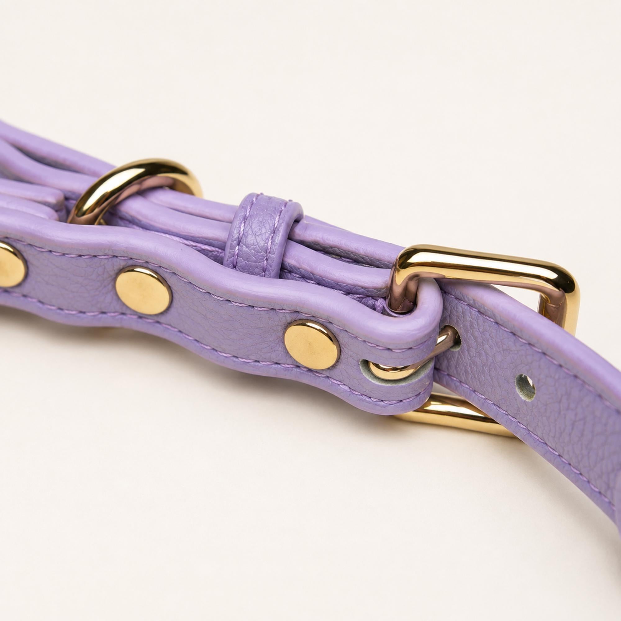 Purple Crystal Pearl Dog Collar with Gold Charms