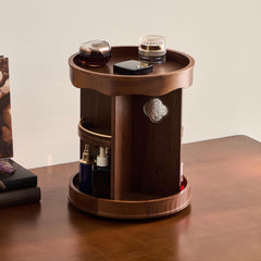 Rotating Wooden Cosmetic Storage | Makeup, Skincare & Toiletries Organizer | Perfume Display Shelf with Multi-Layer