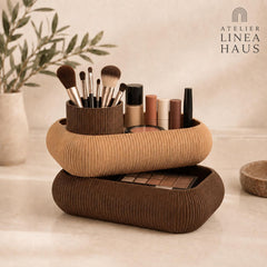 Rotating Makeup Organizer with Two Tiers and Round Compartment