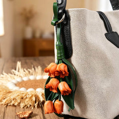 Leather Flower Car Charm, Rearview Mirror Hanging Ornament, Floral Auto Decor
