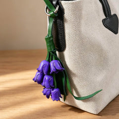 Leather Flower Car Charm, Rearview Mirror Hanging Ornament, Floral Auto Decor